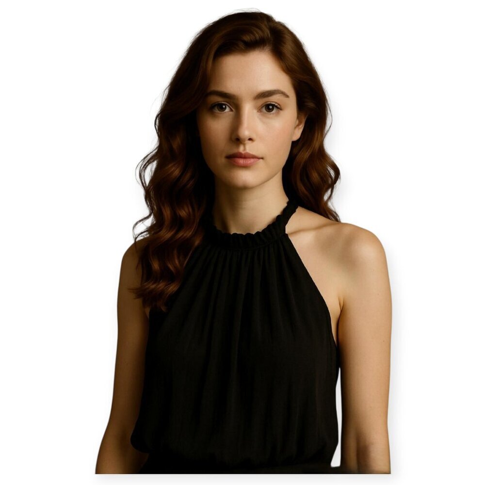 Ramy Brook Black Sleeveless Balloon Hem Satin Blouse Size Small Luxury Top